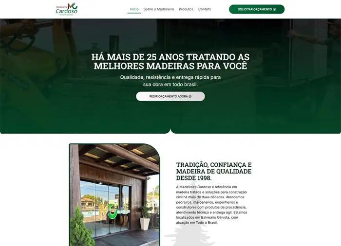 Exemplo de website Madeireira Cardoso